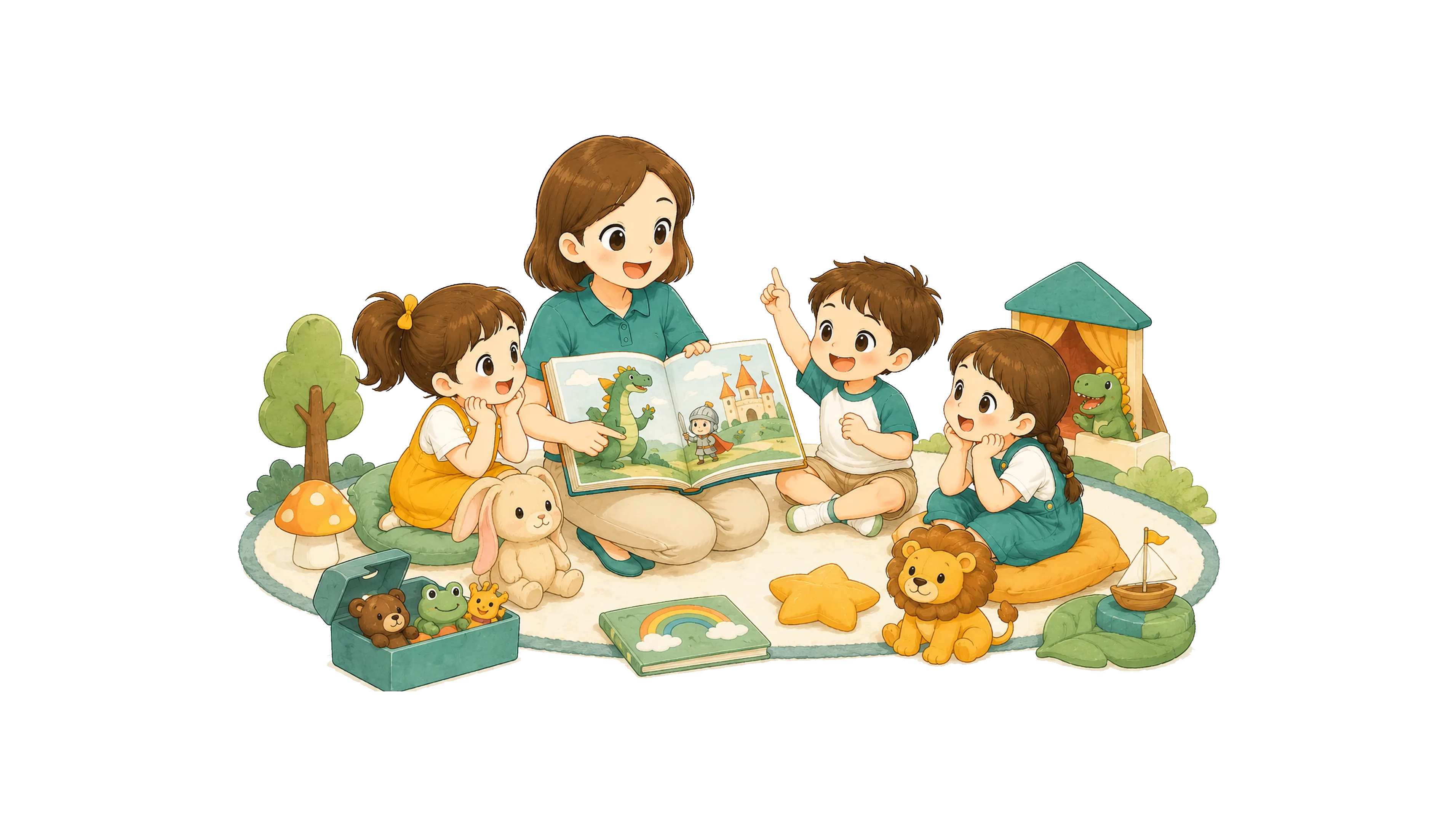 Children engaged in play-based preschool learning activities